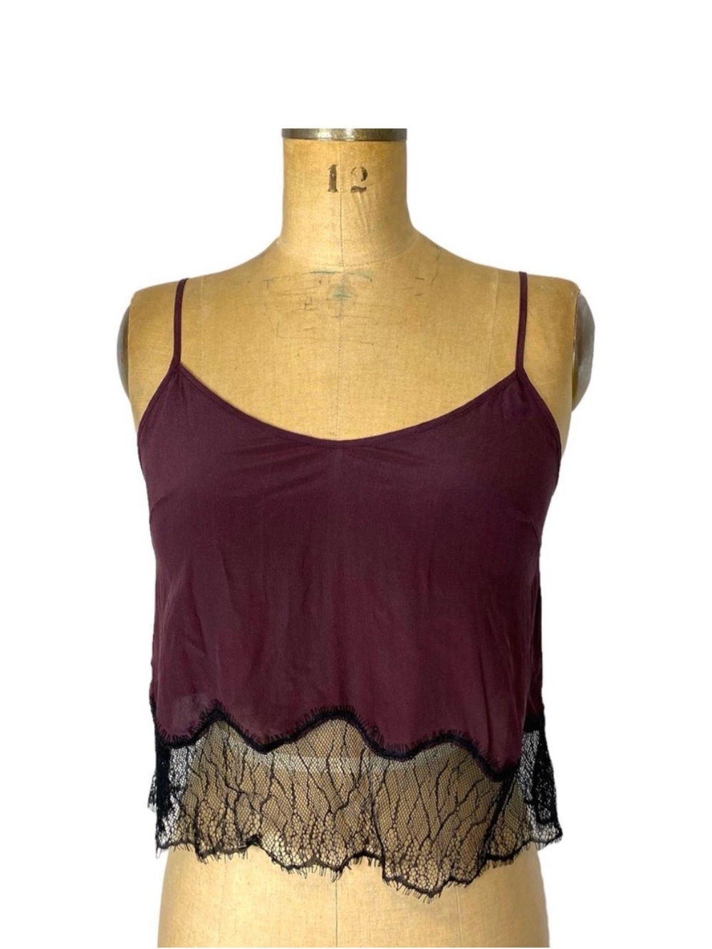 Wilfred (Aritzia) Chimere Silk Lace Edge Camisole in Burgundy/Black Size S